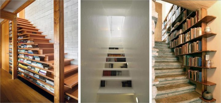 Biblioteca em casa, decorando com livros. Livros na escada .