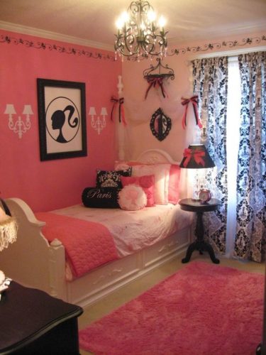 26 fotos de quartos estilosos para as meninas. Quarto pink e preto romantico