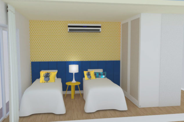 Lambri em azul marinho para um quarto de menina em Angra, projeto Celina Mello Franco e Liliane Abreu