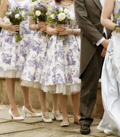 Madrinhas de casamento com vestido em Toile De Jouy