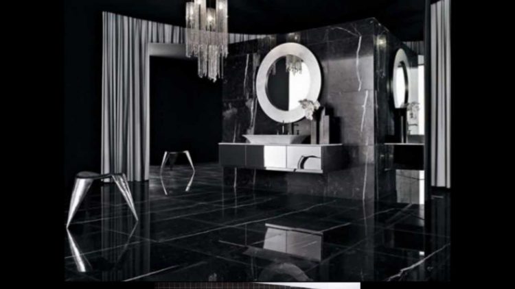 banheiro preto com espelho