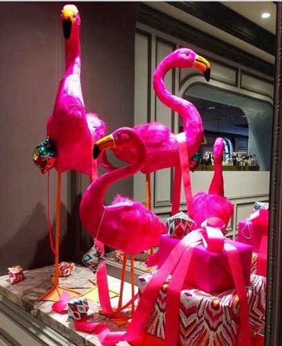Flamingos em papier marche como enfeites de natal no Hotel Intercontinental Sydney 