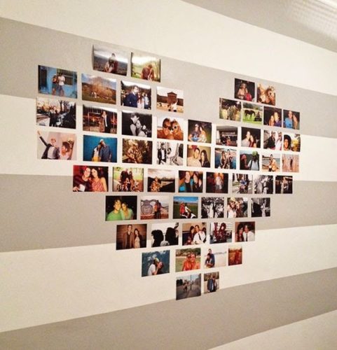 12 ideias baratinhas e rápidas faça você mesma ! Fotos 10x 15 colocadas da parede em forma de coração.