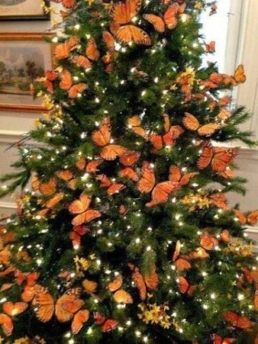 Árvore de Natal enfeitadas com borboletas.