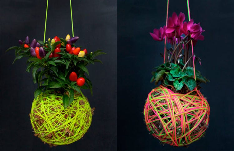 KOKEDAMA COM FIOS COLORIDOS