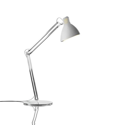 Luminária de mesa , branca, articulada e permite a utilização em diversos ângulos.