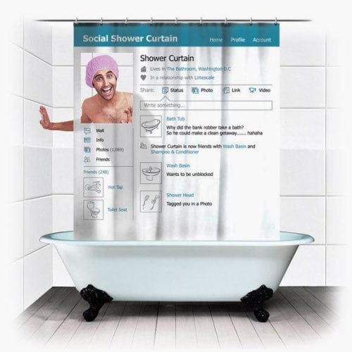 cortinha de banheiro com capa do facebook