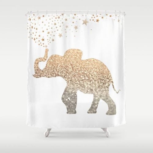 cortina de banheiro com estampa de elefante dourado