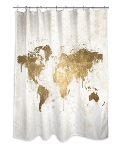 cortina de banheiro com mapa-mundi