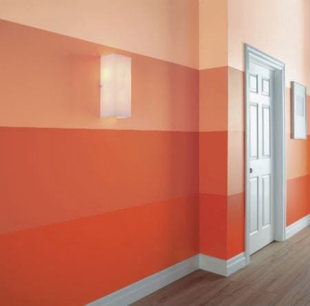 Diferença entre a pintura degradê e ombré. Faixas na cor laranja em varias tonalidades.