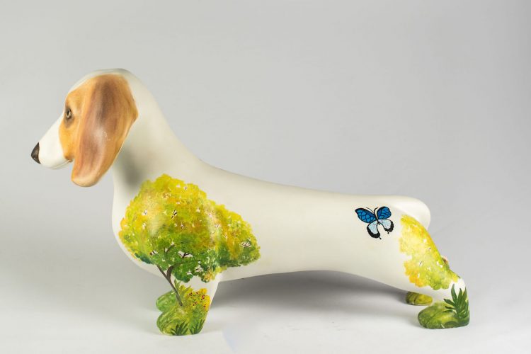 Cachorro basset pintado por Dircéa Mountfort para DogArt 2018