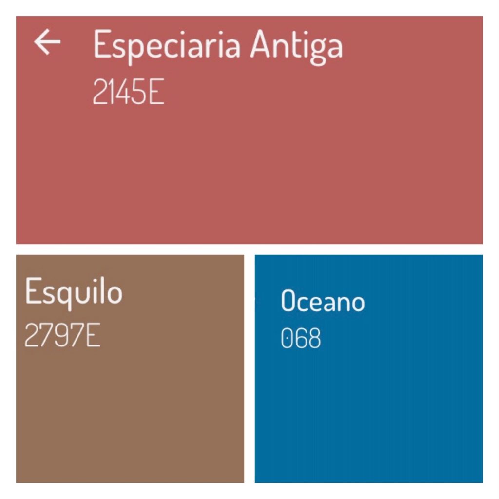 Combinação de cores com a cor da ano 2019 da Eucatex, Especiaria Antiga, uma rosácea que combina com a cor azul e marrom.