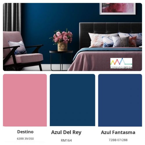 Combinação de cores by Conexão Décor. Quarto com as cores azul e rosa.