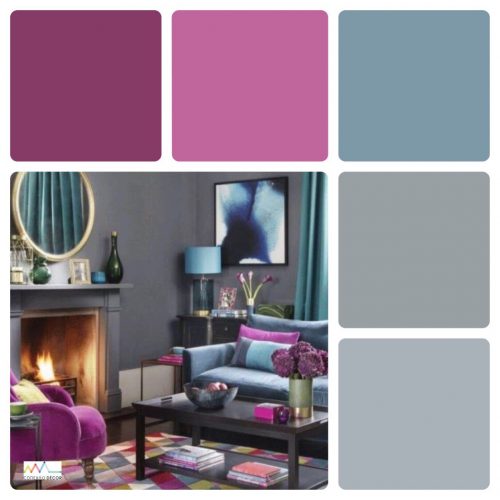 Combinação de cores by Conexão Décor. Tons de Roxo e lilás combinado com cinza. 