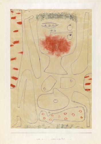 Paul Klee | Gebet in der Not, 1939, 2 | Prayer in Time of Trouble| Oração em tempo de necessidade | lápis indelével, giz vermelho e giz sobre papel sobre cartão | 50 x 34,3 cm | Zentrum Paul Klee, Berna