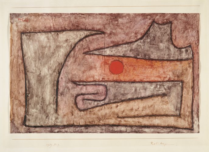 Paul Klee | Rot-Aug, 1939, 129 | Red Eye | Olho vermelho | Aquarela sobre papel revestido sobre cartão | 26,8 x 42,1 cm | Zentrum Paul Klee, Berna