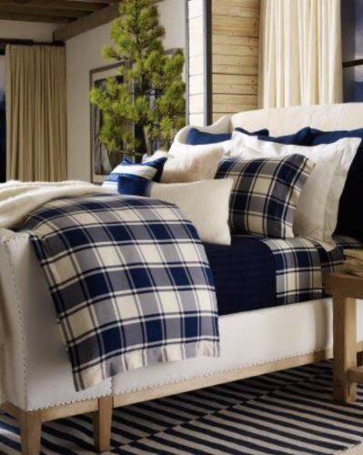 Xadrex na decoração. Roupa de cama xadrez em azul e branco da marca Ralph Lauren