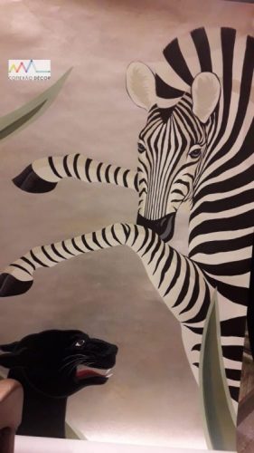 Papel de parede pintado á mão, zebra .