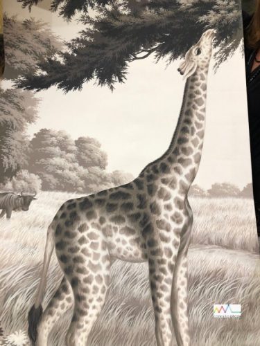 Papel de parede pintado á mão, girafa no campo, na cor preto e branco