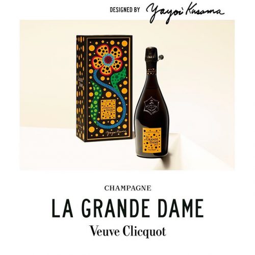 collabs .Yayoi Kusama ilustra a garrafa da champagne para celebrar o novo vintage da Maison Veuve Clicquot.