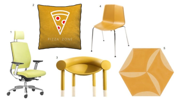 Cadeiras, almofada e mesa na cor amarelo