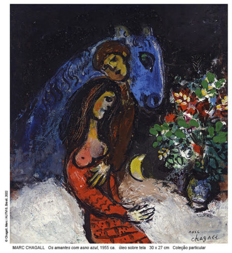 © Chagall, Marc/AUTVIS, Brasil, 2022 Os amantes com asno azul, 1955 óleo sobre tela 30 × 27 cm Coleção particular