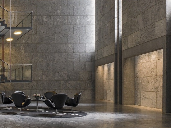 Interior do prédio Danmmark Nationalbank, projeto de Arne Jacobsen