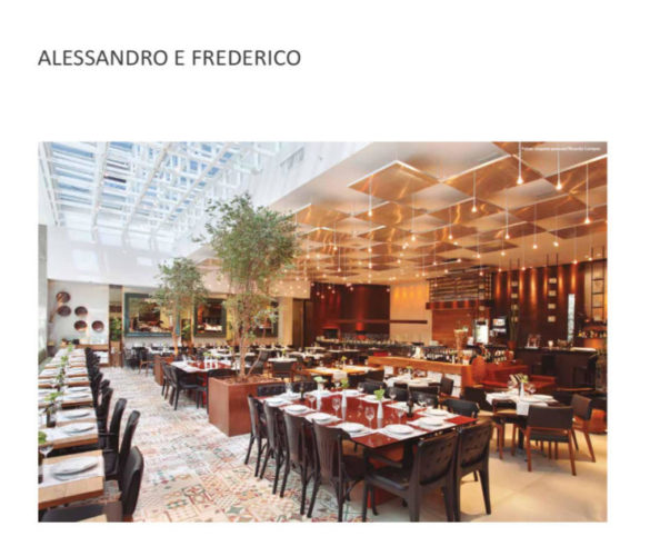Ricardo Campos celebra 50 anos de carreira lançando uma autobiografia, interior do restaurante Alessandro e Frederico, projeto do arquiteto