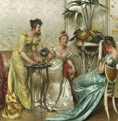 Cena do ritual do chá no século XIX