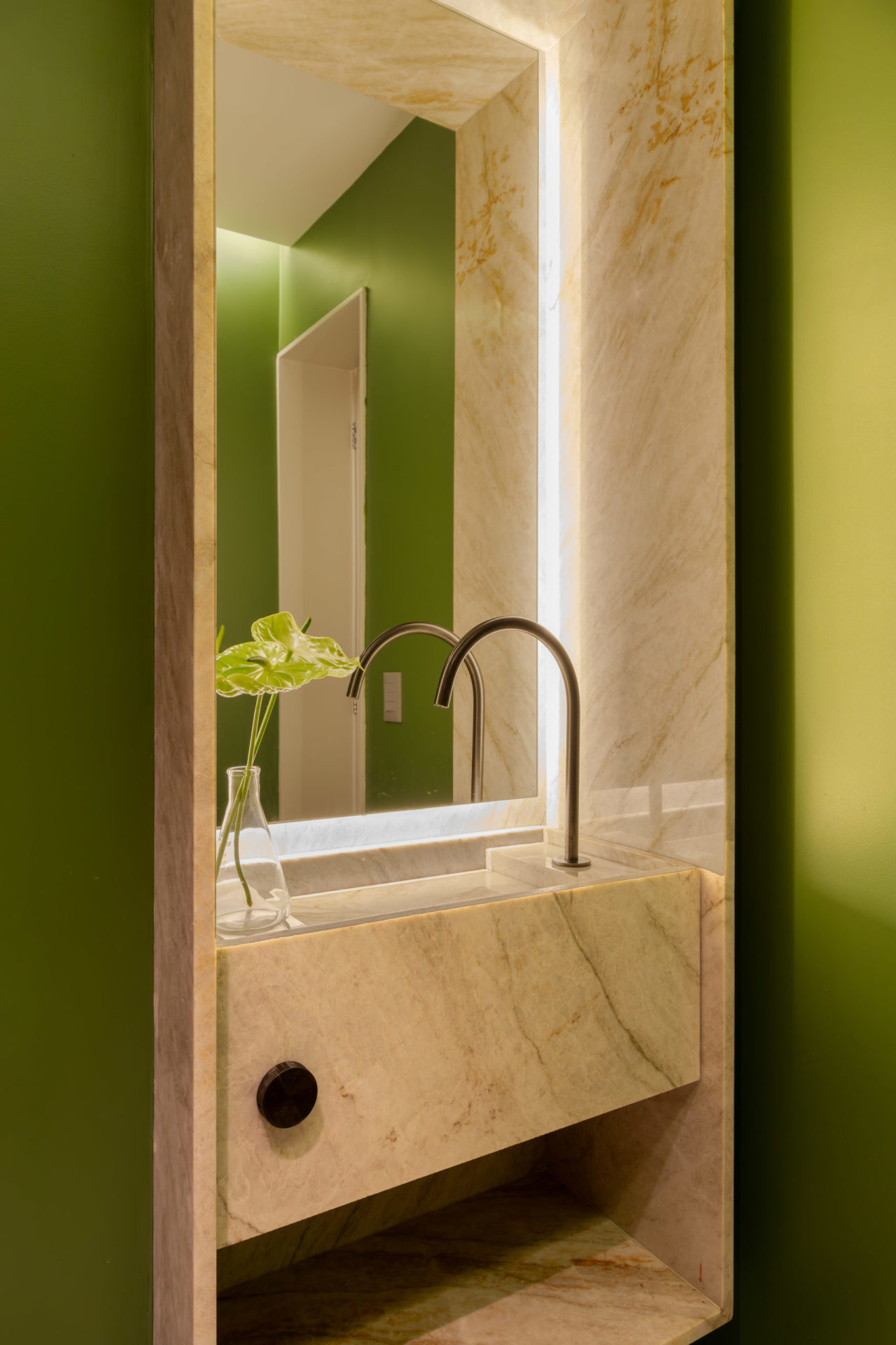 lavabo com parede verde oliva