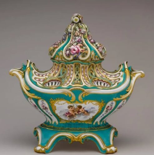 Vaso pot-pourri porcelana, Sevres / séc XVIII.