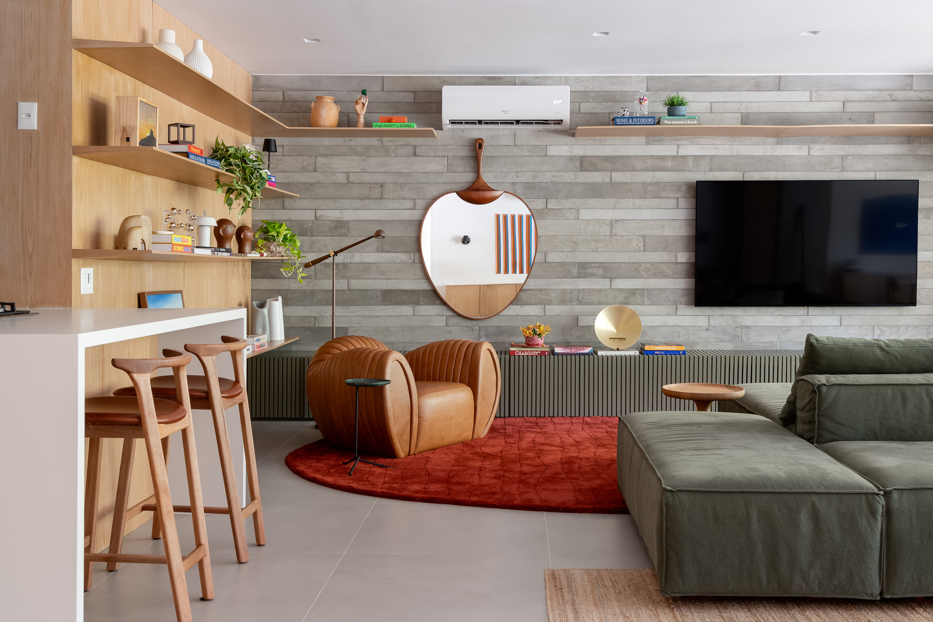 sala de tv integrada à cozinha