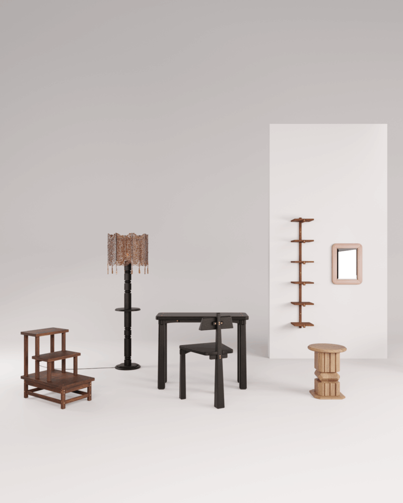 seis tipos de móveis em exposição