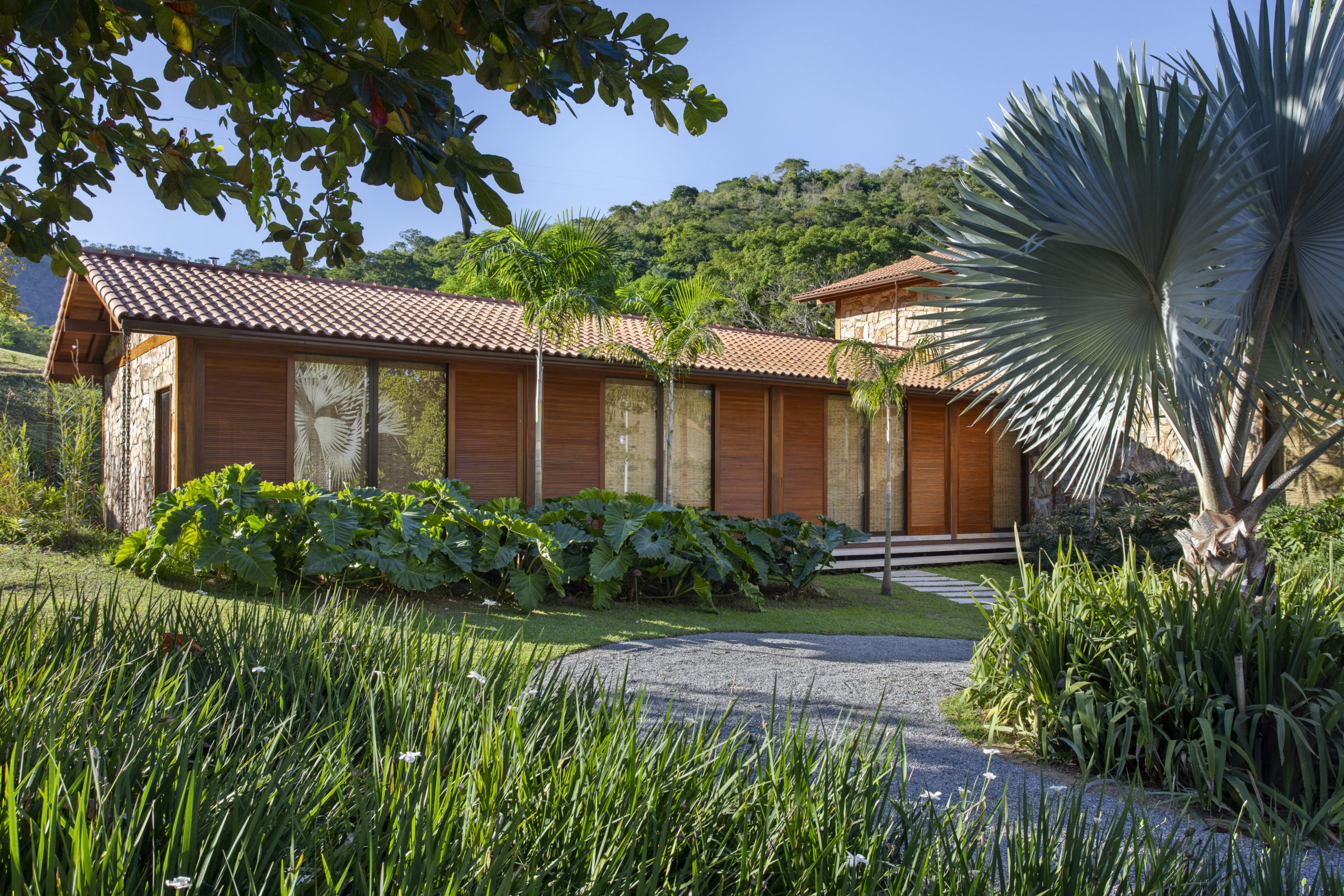 na foto vista de fora da casa de fim de semana em Além Paraíba com muito verde