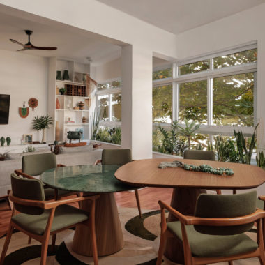 na foto sala de estar integrada à sala de jantar