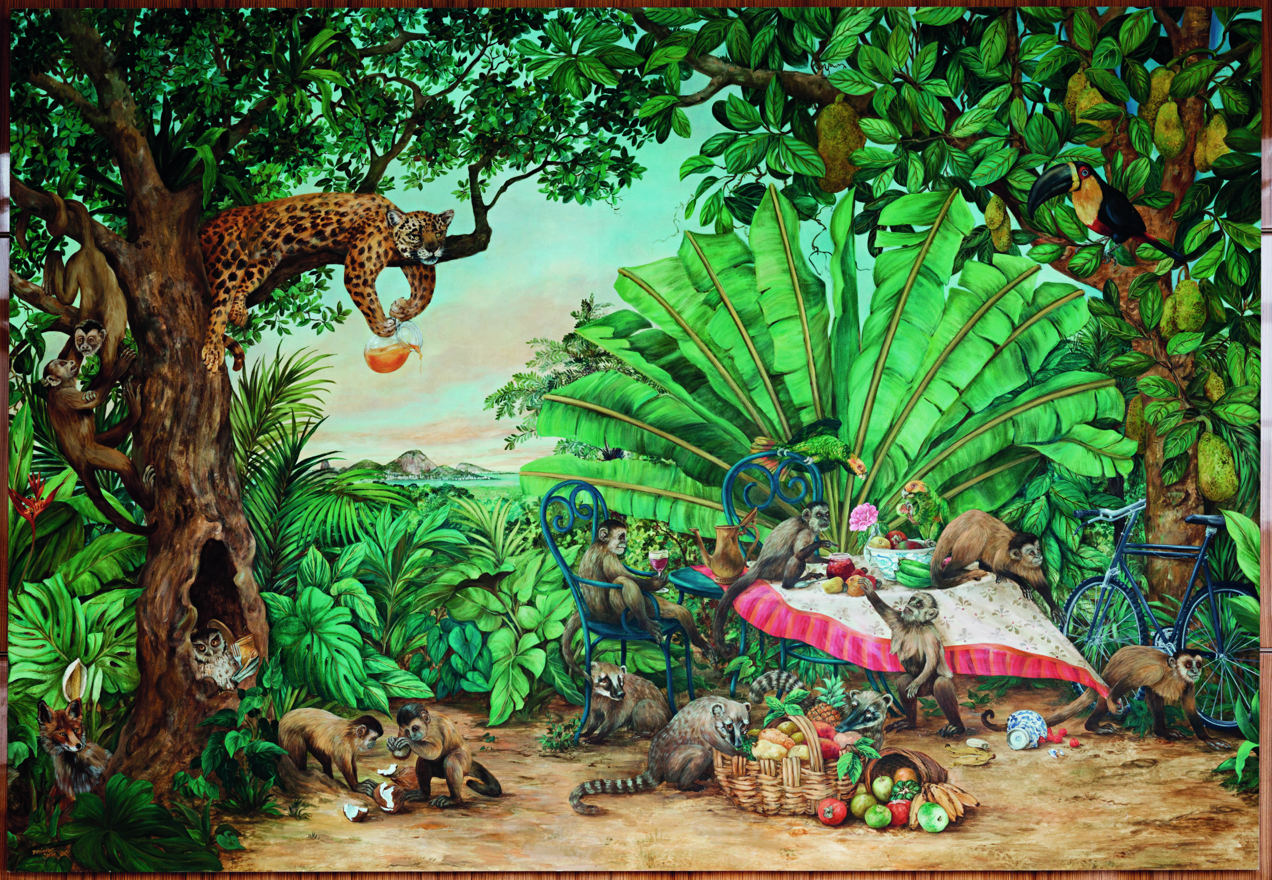 na imagem uma floresta com árvores, plantas e animais silvestres