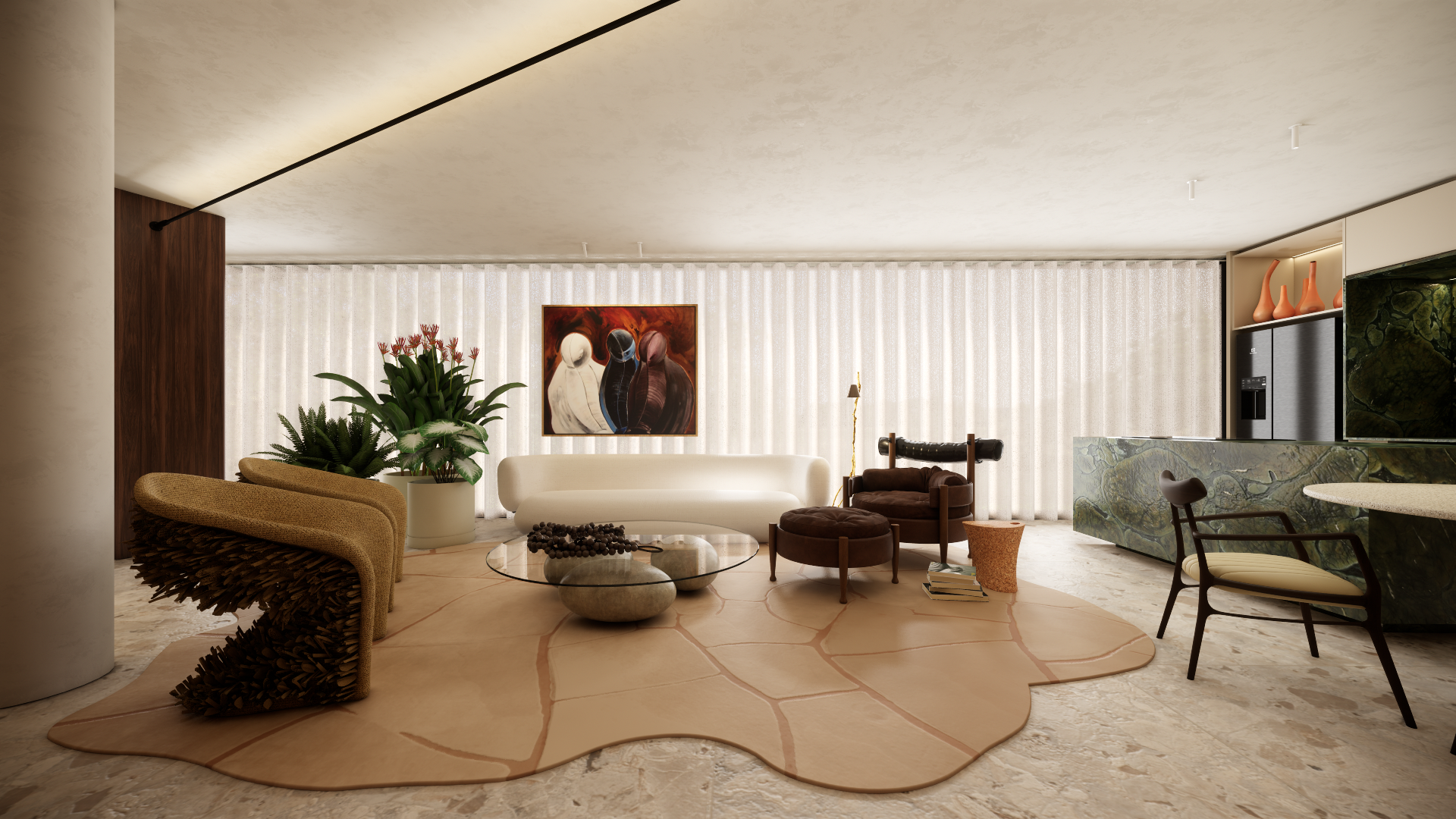 na foto sala de estar com tapete branco