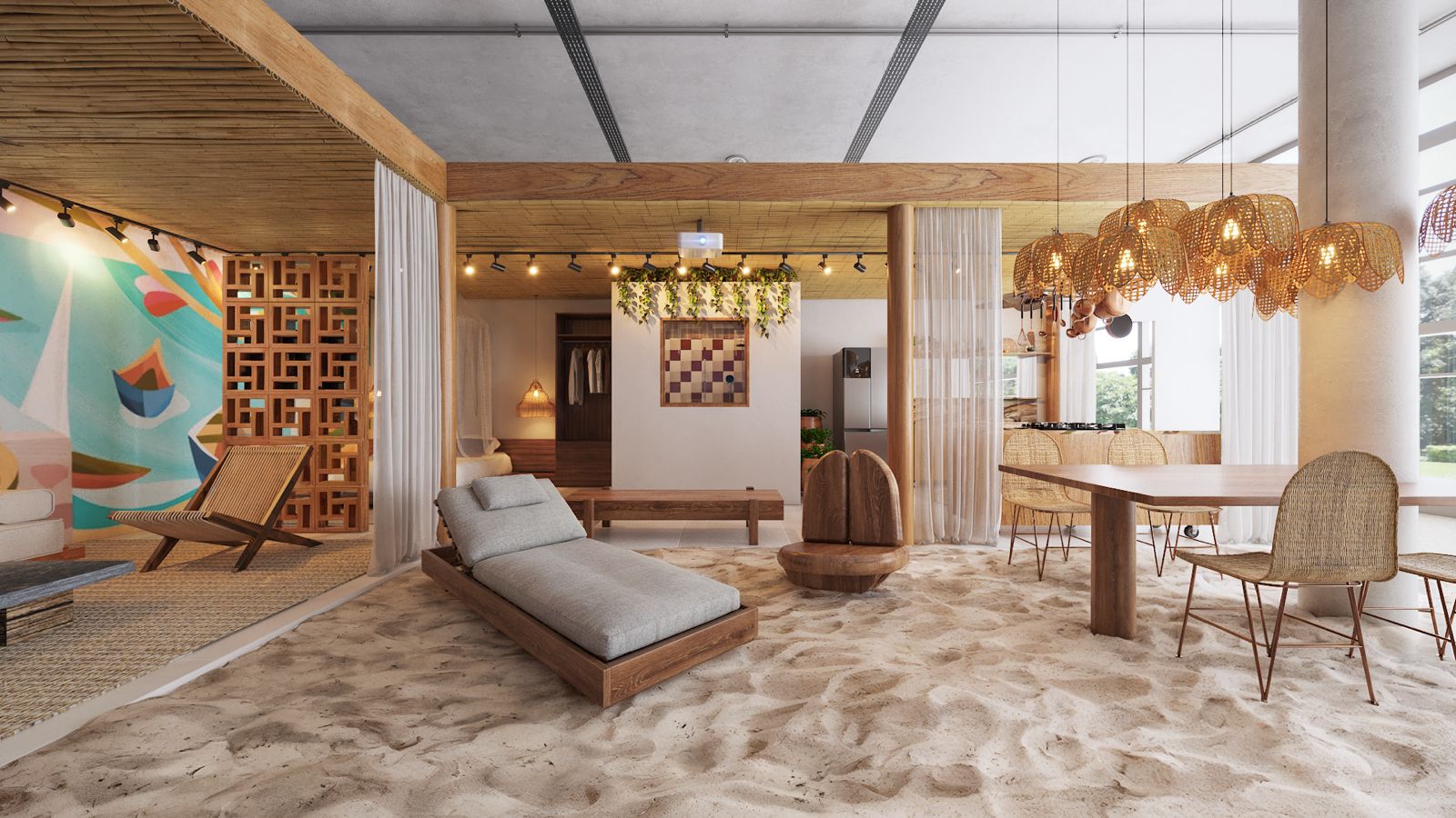 na foto ambientes praianos com espreguiçadeira 