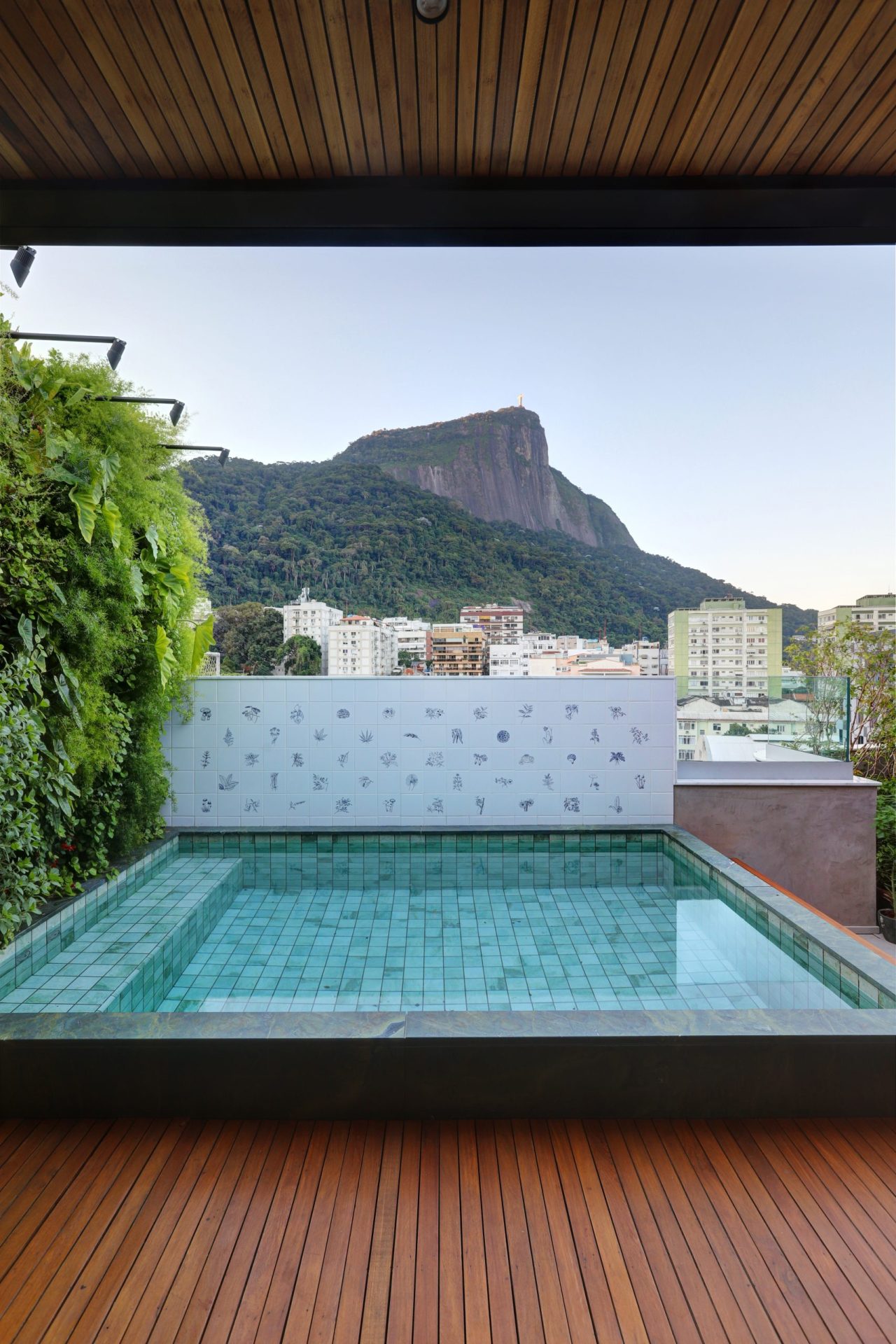 na foto piscina de cobertura com vista para o Cristo Redentor